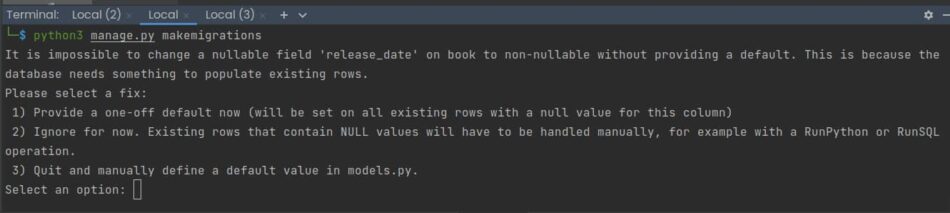 Django prompt indicating fields with null=True need to have a default value for existing objects